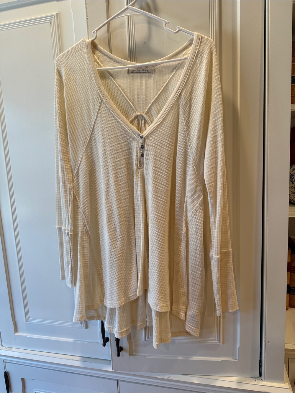 We The Free   Ivory Waffle-Knit Long Sleeve Henley Tunic NWOT